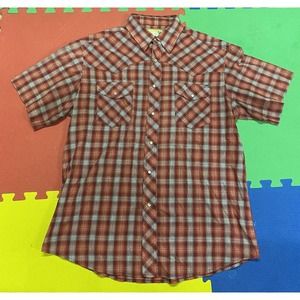 Vintage Wrangler Western Pearl Snap Short Sleeve Button Down Shirt Mens Sz Large